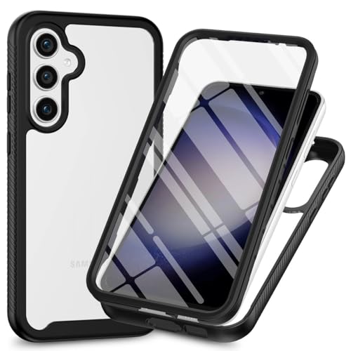 Leedia Ganzkörper Kompatibel mit S24 FE Hülle 360 Grad Handyhülle Galaxy S24 FE Stoßfest Komplettschutz Case Klar mit Eingebautem Displayschutz Cover für Samsung Galaxy S24 FE 5G 6.65" Schwarz von Leedia