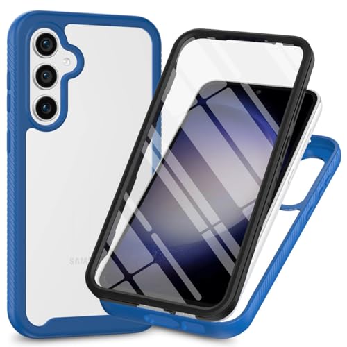 Leedia Ganzkörper Kompatibel mit S24 FE Hülle 360 Grad Handyhülle Galaxy S24 FE Stoßfest Komplettschutz Case Transparent mit Eingebautem Displayschutz Cover für Samsung Galaxy S24 FE 5G 6.65" Blau von Leedia