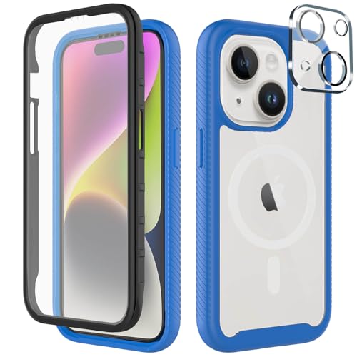 Leedia Handyhülle Kompatibel mit iPhone 14 Magsafe Hülle 360 Grad mit Eingebautem Schutzfolie Kameraschutz Stoßfest iPhone 14 Schutzhülle Magnetisch Magnetisch Klar Case für iPhone 14 6,1" Blau von Leedia
