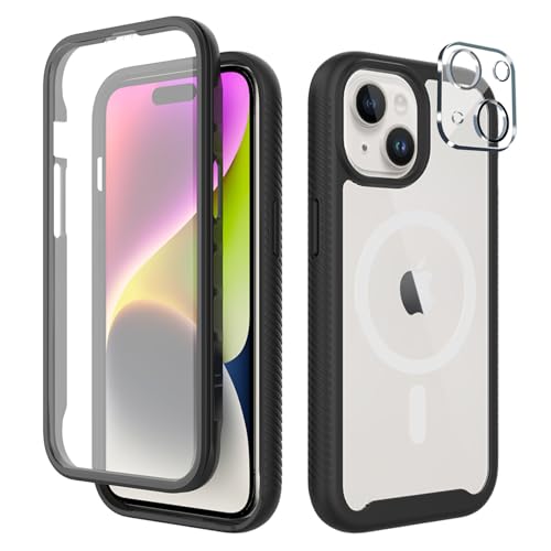 Leedia Handyhülle Kompatibel mit iPhone 14 Magsafe Hülle 360 Grad mit Eingebautem Schutzfolie Kameraschutz Stoßfest Schutzhülle Magnetisch Magnetisch Klar Case für iPhone 14 6,1" Schwarz von Leedia