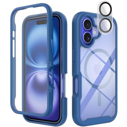 Leedia Handyhülle Kompatibel mit Magsafe iPhone 16 Plus Hülle 360 Grad mit Eingebautem Displayschutz Kameraschutz Stoßfest iPhone 16 Plus Schutzhülle Transparent Case für iPhone 16 Plus 6,7" Blau von Leedia