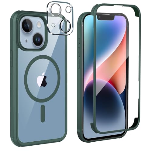 Leedia Handyhülle Kompatibel mit iPhone 14 Magsafe Hülle 360 Grad Ganzkörper Eingebauter Panzerglas Displayschutz Schutzfolie Case Stoßfest Schutzhülle für iPhone 14 6.1" Grün von Leedia