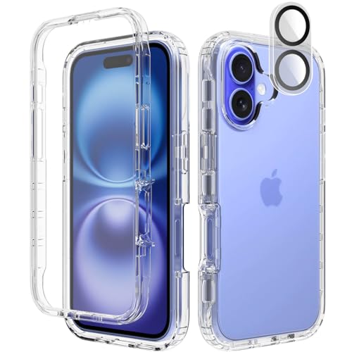 Leedia Handyhülle Kompatibel mit iPhone 16 Hülle 360 Grad Handyhülle mit Eingebautem Displayschutz iPhone 16 Hülle Stoßfest iPhone 16 Schutzhülle Bumper Transparent Case für iPhone 16 6,1" Klar von Leedia