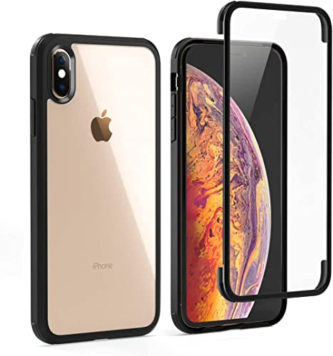 Leedia Handyhülle Kompatibel mit iPhone XS Max Hülle Eingebauter Glas Displayschutzfolie 360 Grad iPhone XS Max Ganzkörper Stoßfest Transparent Durchsichtig Schutzhülle für iPhone XS Max 6.5" Schwarz von Leedia