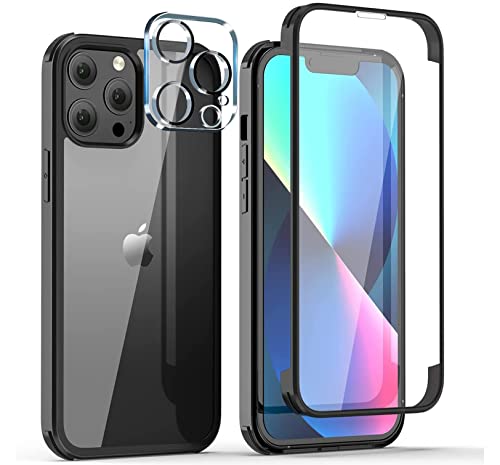 Leedia Kompatibel mit iPhone 13 Pro Hülle + 2 Kameraschutz Ganzkörper Eingebauter Panzerglas Displayfolie 360 Grad iPhone 13 Pro Schutzhülle Transparent Clear Handyhülle für iPhone 13 Pro Schwarz von Leedia