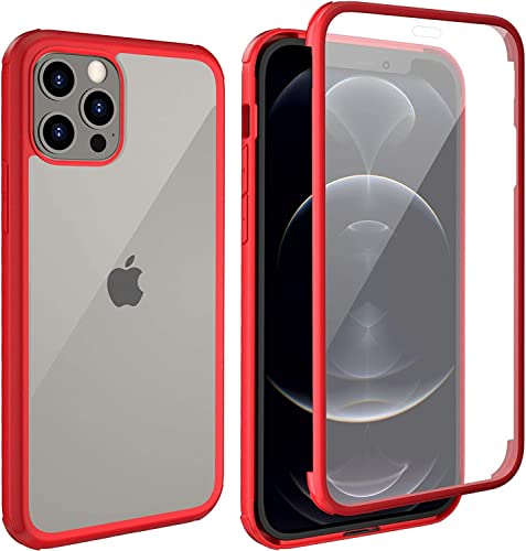 Leedia Schutzhülle Kompatibel mit iPhone 12 Pro Max Hülle Eingebauter Glas Displayschutzfolie 360 Grad Ganzkörper Stoßfest Transparent Durchsichtig Handyhülle für iPhone 12 Pro Max 5G 6.7" Rot von Leedia