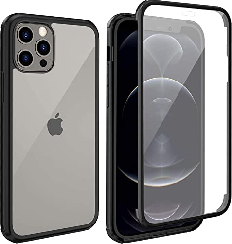 Leedia Schutzhülle Kompatibel mit iPhone 12 Pro Max Hülle Eingebauter Glas Displayschutzfolie 360 Grad Ganzkörper Stoßfest Transparent Durchsichtig Handyhülle für iPhone 12 Pro Max 5G 6.7" von Leedia