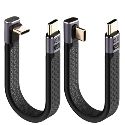 Leehitech 240W USB C zu USB C Kurzes Kabel, 40Gbps USB4 Kabel Stecker auf 90° Winkel C Stecker Flach kabel, 8K 60Hz Video für Thunderbolt 4/3, Power Bank, iPhone 16/15ProMax, 13cm, 2Stück von Leehitech