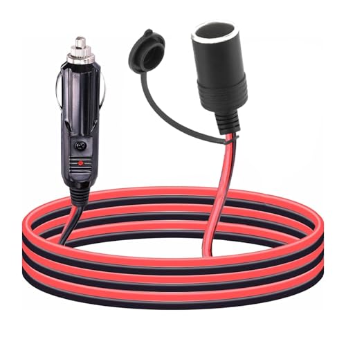 Leehitech Auto Zigarettenanzünder-Kabel 2m - 16AWG Kupfer (15A/105°C) mit abdeckbarer Buchse & LED - Für 12V/24V Fahrzeuge von Leehitech