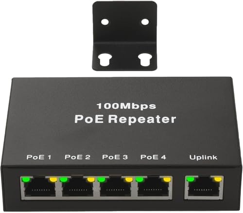 Leehitech Desktop/Wall Mount PoE Repeater Extender 100Mbps, 1 PoE in 4 PoE Out, 802.3af/at PoE Powered, Industrielles Design für IP-Kamera/Netzwerk-Switch, Plug & Play, 100M/328FT Signal Extende von Leehitech