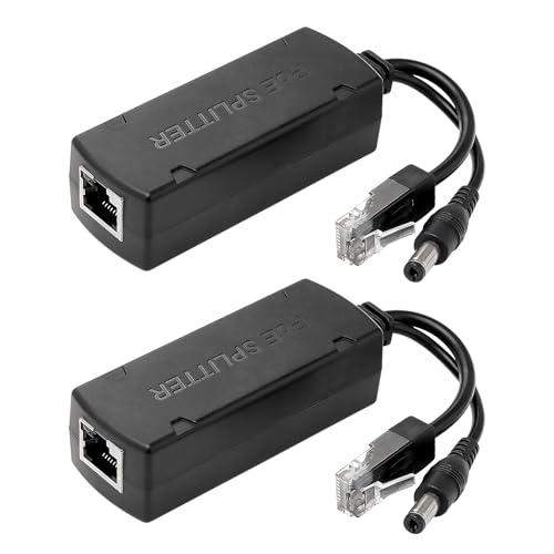 Leehitech 2 Pack 12V Gigabit PoE Splitter, Adapter von 48 V auf 12 V, IEEE 802.3af-konform, DC 5,5 mm x 2,1 mm, für Sicherheitskameras, IP Kameras, Wireless AP, VoIP Telefon von Leehitech