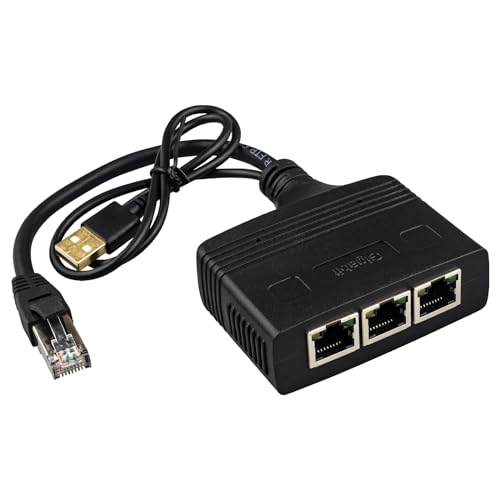 Leehitech 1 auf 3 1000 Mbit/s Netzwerk Splitter Adapter Kabel, LAN Splitter 3 Port Internet Verlängerungskabel mit USB Netzkabel für Cat5, Cat6, Cat7, Switch, Router, Hub von Leehitech