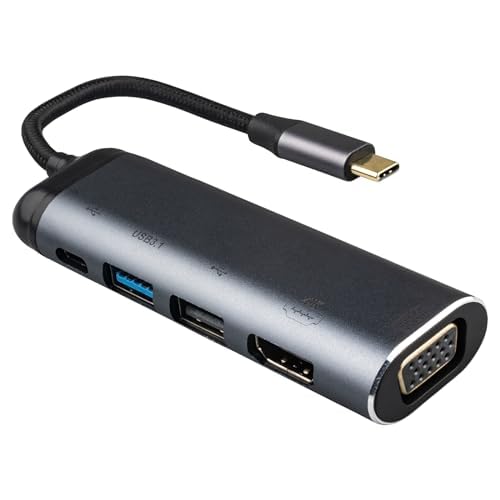 Leehitech USB C Dockingstation, USB C Hub 6 in 1 mit 1080P VGA、HDTV、USB 3.1、USB2.0、Type C 2.0、PD 100W Multi Port Adapter für Laptops, Mobiltelefone, Computers von Leehitech