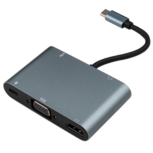 Leehitech USB-C Hub, USB C zu HDTV VAG Adapter Dockingstation, Typ-C zu 4K HDTV, 1080P VGA, AV, 5 Gbit/s USB3.0, PD 100 W Schnellladeadapter für MacBook Pro/MacBook Air und Typ-C Computer von Leehitech