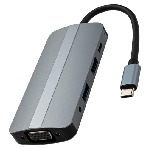 Leehitech USB-C-Hub, USB C zu HDTV VAG Adapter Dockingstation, Typ-C zu 4K HDTV, 1080P VGA, SD,TF， USB3.0，USB 2.0,PD 87W，3.5mm Audio Schnellladeadapter für MacBook Pro/MacBook Air von Leehitech