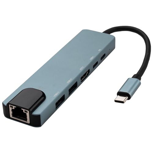 Leehitech USB C zu HDTV, USB Typ-C Hub mit 4K HDTV, USB 3.0, USB 2.0, RJ45 (100 Mbit/s), PD 100 W+ Datenadapter, Typ C zu 6-in-1 Multifunktions-Hub für Chromebook M3, MacBook Air 2018/2019 /2020 von Leehitech