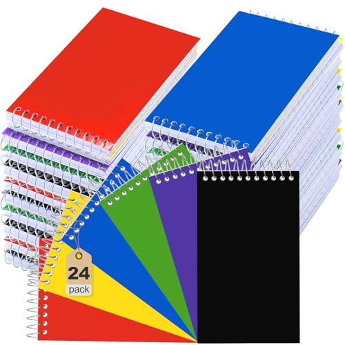 Leelosp Mini-Notizblöcke, Spiralbindung, 7,6 x 12,7 cm, kleines College-Notizblock, liniert, für Schule, Büro, Zuhause, 75 Blatt/Block, 5 verschiedene Farben (frische Farbe), 24 Stück von Leelosp