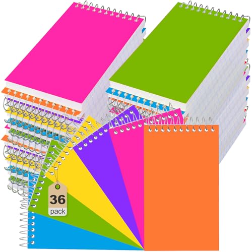 Leelosp Mini-Notizblöcke, Spiralbindung, 7,6 x 12,7 cm, kleines College-Notizblock, liniert, für Schule, Büro, Zuhause, 75 Blatt/Block, 5 verschiedene Farben (helle Farbe), 36 Stück von Leelosp
