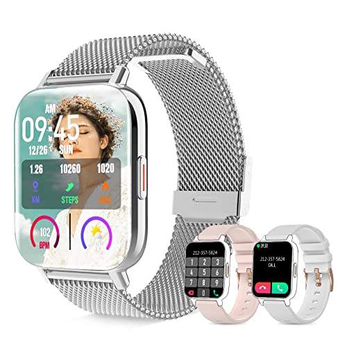 1,7 Zoll Smartwatch Damen Bluetooth Anruf und Freisprechansicht, 8 Sportuhr Damen Android iOS, Fitness Schrittzähler Herzfrequenzmesser Blutdruck SpO2, Schlafüberwachung von Lefitus