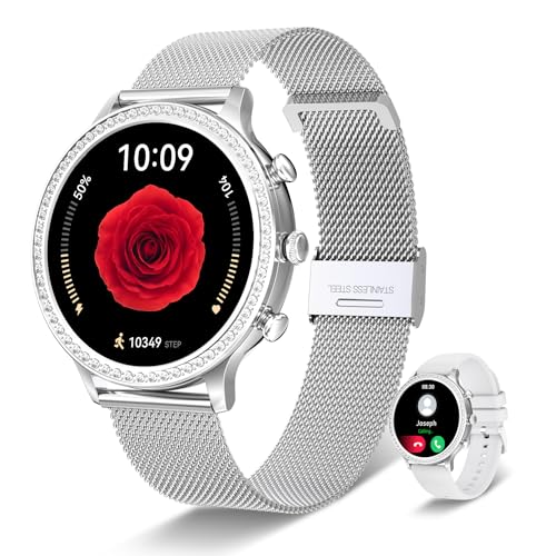 Lefitus 1,32 Zoll Smart Watch Physiologie Weiblich Herzfrequenzmesser SpO2, Benachrichtigungen/20 Training/Schrittzähler iOS Android Silber, Geschenk für Damen von Lefitus