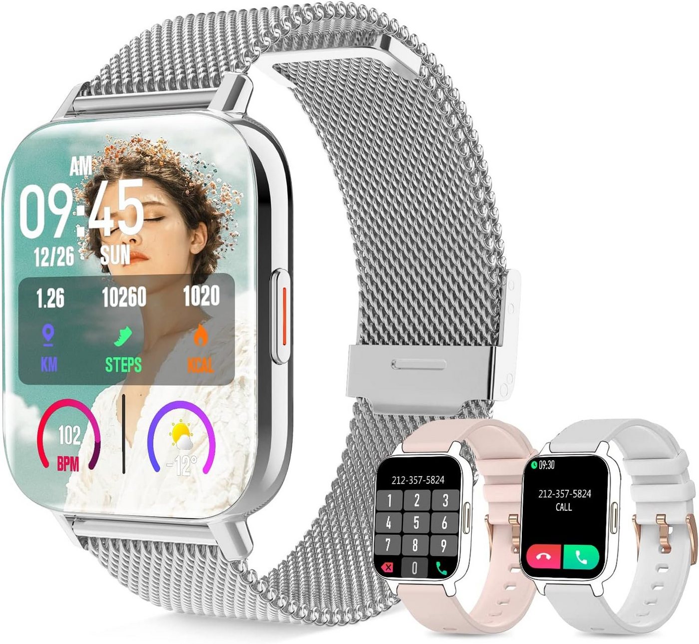 Lefitus Damen Bluetooth Anruf und Freisprechansicht, 8 Sportuhr Smartwatch (1.7 Zoll, Android iOS), Fitness Schrittzähler Herzfrequenzmesser Blutdruck Schlafüberwachung von Lefitus