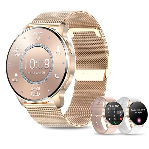 Lefitus Smartwatch für Damen mit Bluetooth-Anruf, 1,32 Zoll HD-Tracker Fitness mit Musik-Herzfrequenzmesser, Schlafmesser, Stoppuhr, Smartwatch für Android iOS von Lefitus
