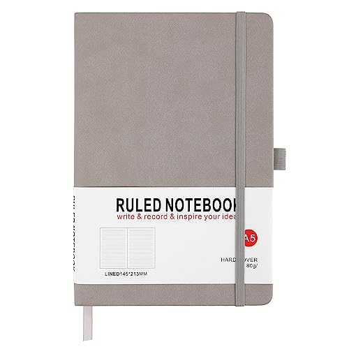 Notizbuch A5, Journal A5 Notizbuch Notizblock PU-Leder Hardcover Tagebuch Notizbuch für Büro Schule Zuhause Geschäft Schreiben & Notizen 200 Seiten (100 Blatt)-Grau von Lefute