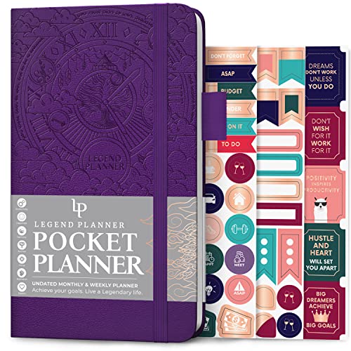 Legend Planner Pocket – Kleines Undatiertes Monats- und Wochenzieljournal und Kalender für Produktivität, Mini Life Organizer Planner, Perfekt für Handtasche, 9.5x16cm gebunden, Lila von Legend Planner