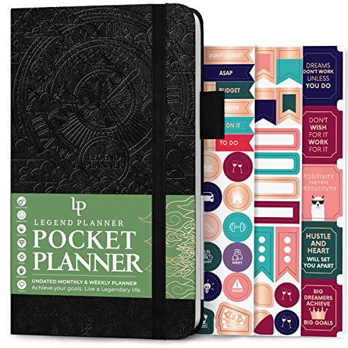 Legend Planner Pocket – Kleines Undatiertes Monats- und Wochenzieljournal und Kalender für Produktivität, Mini Life Organizer Planner, Perfekt für Handtasche, 9.5x16cm gebunden, Schwarz von Legend Planner