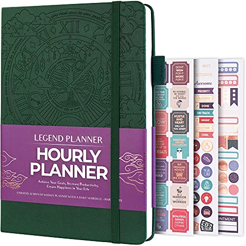 Legend Planner Stundenplan-Ausgabe - Deluxe Wochen- & Tagesplaner mit Zeitschlitzen Zeitmanagement Terminkalender Tagebuch für Arbeit & Privatleben Undatiert A5 Hardcover - Dunkelgrün Eingestanzt von Legend Planner