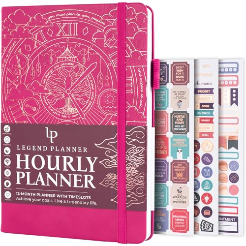 Legend Planner Stundenplan-Edition - Deluxe Wochen- & Tagesorganizer mit Zeitschlitzen Zeitmanagement-Terminkalender für Arbeit & Privatleben, undatiert, A5 Hardcover - Hot Pink, Goldfolie von Legend Planner