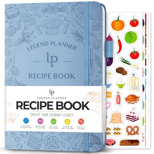 Legend Rezeptbuch – Blanko-Familien-Kochbuch zum Einschreiben eigener Rezepte – leeres Kochtagebuch – personalisiertes Kochnotizbuch, Hardcover, A5-Größe, insgesamt 58 Rezepte – Immergrün von Legend Planner