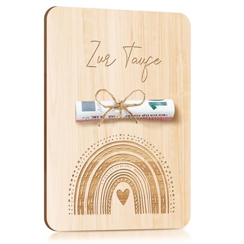 Geldgeschenke Taufe Karte Holz 14,7×10,4 cm | Taufe Geschenke für Jungen Mädchen Patenkind | Geldgeschenke Verpackung Taufkarten Glückwunschkarten Grußkarten | Taufgeschenke Personalisiert Regenbogen von Legezon