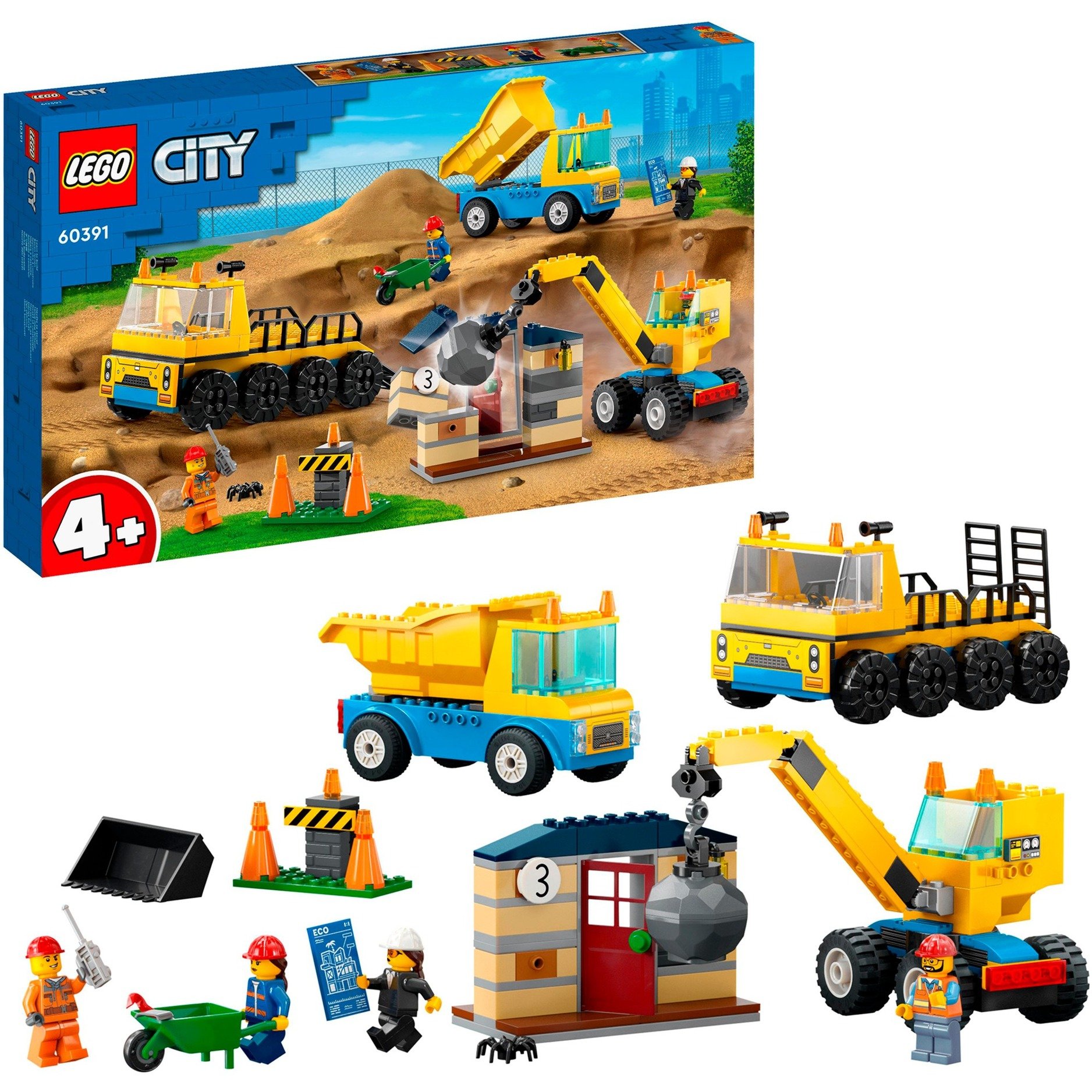 60391 City Baufahrzeuge und Kran mit Abrissbirne, Konstruktionsspielzeug von Lego