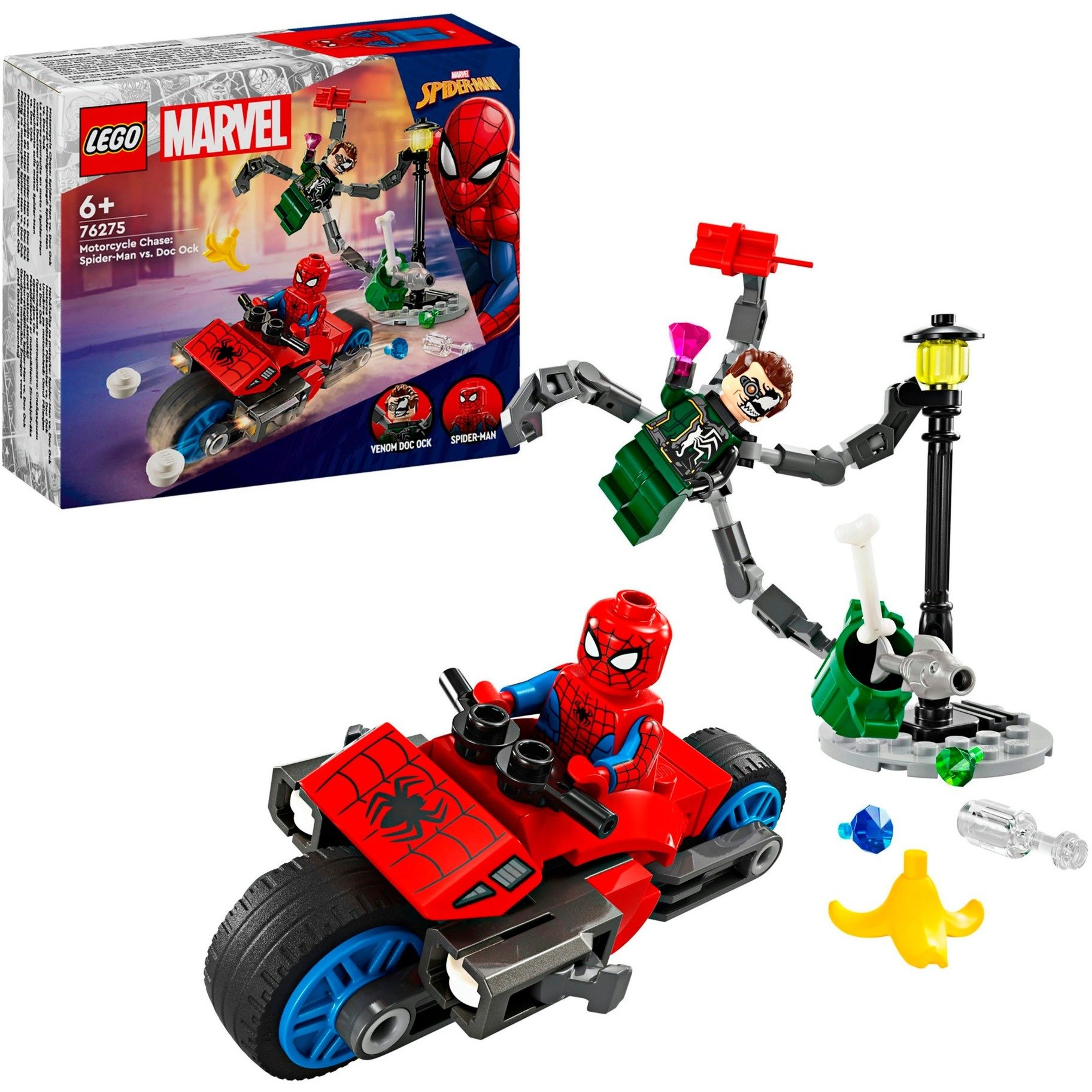 76275 Marvel Super Heroes Motorrad-Verfolgungsjagd: Spider-Man vs. Doc Ock, Konstruktionsspielzeug von Lego