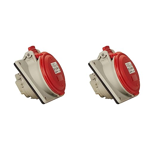 Legrand, CEE 16A Anbausteckdose, rot 5-polig (3P+N+PE), 6h (400V/16A), Schutzart IP44, IK09 & Neigungswinkel von 15 Grad, 090164 (Packung mit 2) von Legrand