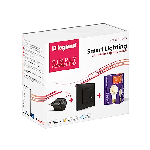 Legrand 199212 - Starter Pack Valena Next mit Netatmo: 1 Gateway Plug + 1 Wireless Lighting Befehle + 1 Smart Birne E27 Vintage/Schwarz von Legrand