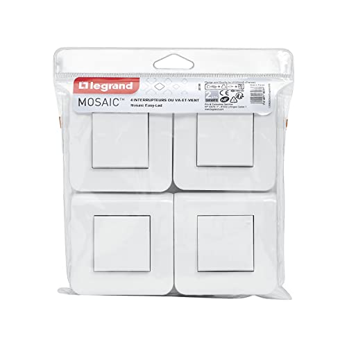 Legrand 200080 Lichtschalter, Einzelschalter, Mosaik oder Va-und Wechselschalter, 1 Modul, 4 Stück von Legrand