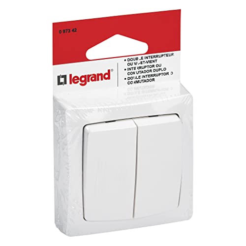 Legrand LEG97342 Lichtschalter, doppelt, Wechselschalter, zur Oberflächenmontage, 2.300 W bei 230 V, Weiß von Legrand