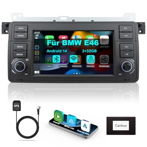 Lehwey Bluetooth Autoradio mit Bildschirm für BMW E46 3 Serien 1998-2006 M3 Rover ZT mit Navi WLAN AM/FM, Apple Carplay, Android Auto, Lenkrad Strg, 2Din Android 14 Dab Auto Radio Touch Display 7 Zoll Lehwey Bluetooth Autoradio mit Bildschirm für BMW E46 3 Serien 1998-2006 M3 Rover ZT mit Navi WLAN AM/FM, Apple Carplay, Android Auto, Lenkrad Strg, 2Din Android 14 Dab Auto Radio Touch Display 7 Zoll von Lehwey