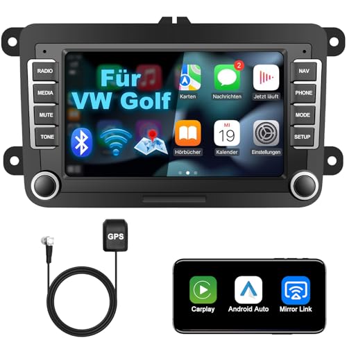 Lehwey Bluetooth Autoradio mit Bildschirm für Golf 5 6 VW Polo T5 Passat Touran Seat mit Navi WLAN FM/AM, Apple Carplay, Android Auto, Lenkrad Strg, 2Din Android 13 Dab Auto Radio Touch Display 7 Zoll von Lehwey