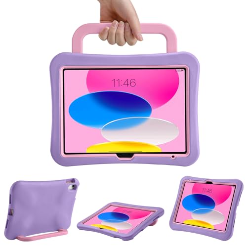 Kinder-Schutzhülle für iPad (A16) 11. / 10. Generation 2025/2022, leicht, strapazierfähig, stoßfest, sturzsicher, mit Griff, Ständer, kinderfreundliche Schutzhülle für iPad 11/10. Generation, Violett von LeiJue
