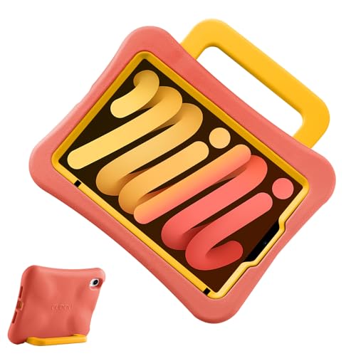 LeiJue Kinder-Schutzhülle für iPad Mini 6, leicht, strapazierfähig, stoßfest, sturzsicher, mit Griff/Ständer, kinderfreundliche Schutzhülle für iPad Mini 6. Generation 21,1 cm (8,3 Zoll), Rot / Gelb von LeiJue