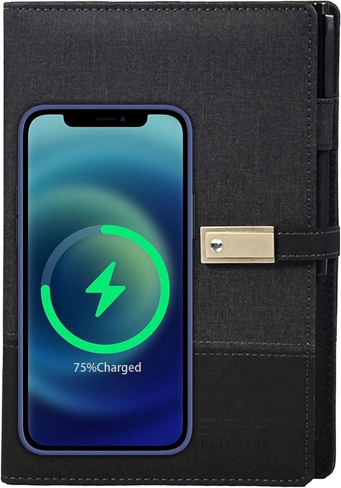 Leicke Digitales QI Notizbuch A5 mit Wireless Charger Leder Notizblock Handy-Netzteile von Leicke