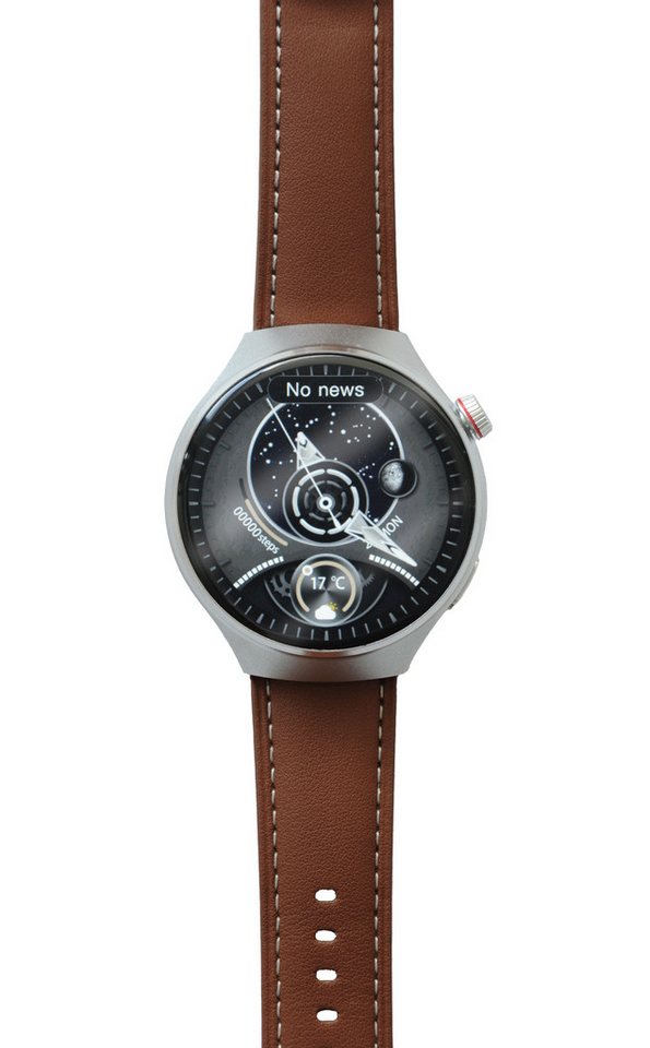 Leicke LEICKE APPLOID Smartwatch R9+ matt silber IP65, Metallgehäuse, Smartwatch (3,86 cm/1,5 Zoll), Kunstleder-Armband braun, Metall-Armband silber, Anzeige versch. Gesundheitsfunktionen, verschiedene Sportmodi von Leicke