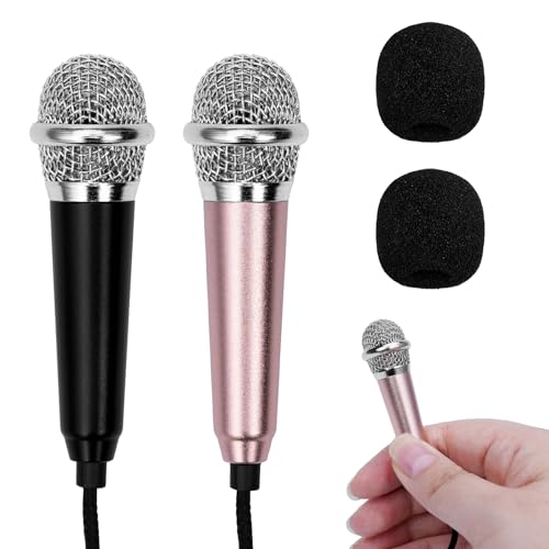 2 Stück Mini Karaoke Mikrofon,Kleines Karaoke Mikrofon für Telefon mit 3,5-mm-Universalkabel,Kabelgebundenes Mikrofon aus Metall,Tragbares Gesangsmikrofon Kondensatormikrofon für Laptop Notebook von Leikedun