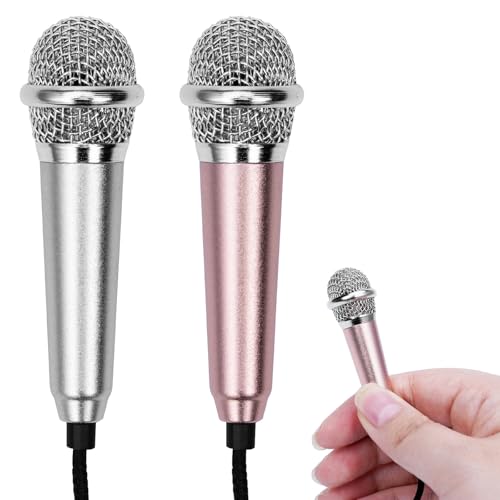 2 Stück Mini Karaoke Mikrofon,Kleines Karaoke Mikrofon für Telefon mit 3,5-mm-Universalkabel,Kabelgebundenes Mikrofon aus Metall,Tragbares Gesangsmikrofon Kondensatormikrofon für Laptop Notebook von Leikedun