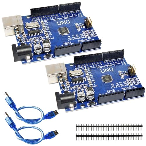 2 Stück UNO R3 Mikrocontroller Board, Hauptplatine mit USB Kabe, Platine ATmega328P, UNO R3 Mikrocontroller Board Kompatibel mit Arduino-Entwicklungsumgebung von Leikurvo