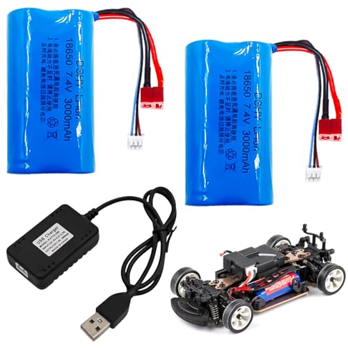 2X 7.4 V Li-ion Battery, 3000mAh Wiederaufladbare Lithium Lonen Batterien, Li-ion Power Ersatz Akku with Deans T Plug & Chargers, RC Recgargeble 2S Battery für Panzer Autos RC Fahrzeuge Roboter von Leikurvo