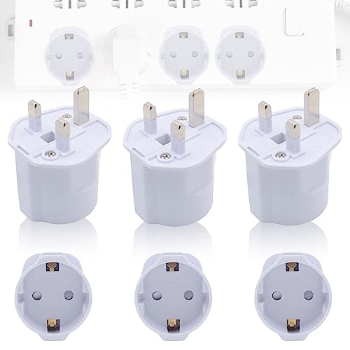3X Reiseadapter UK: Adapter England Deutschland Stecker Stromadapter Reisestecker Schuko EU zu UK Steckdose, EU auf UK Adapterstecker, Steckdosenadapter Reisestecker für UK, Irland Malta-Weiß von Leikurvo